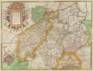 Northampton és a szomszédos megyék térképe, „Anglia és Wales atlasza”, 1576 (rézlemez-metszet)